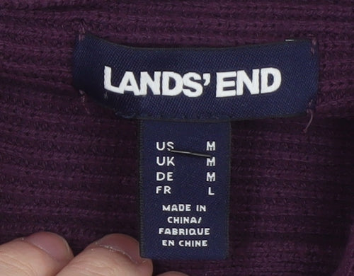 Lands' End Womens Purple Mock Neck 3/4 Sleeve Knit Pullover Jumper M