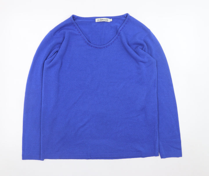 Cashmasoft Women's Blue L Acrylic Scoop Neck Pullover Jumper