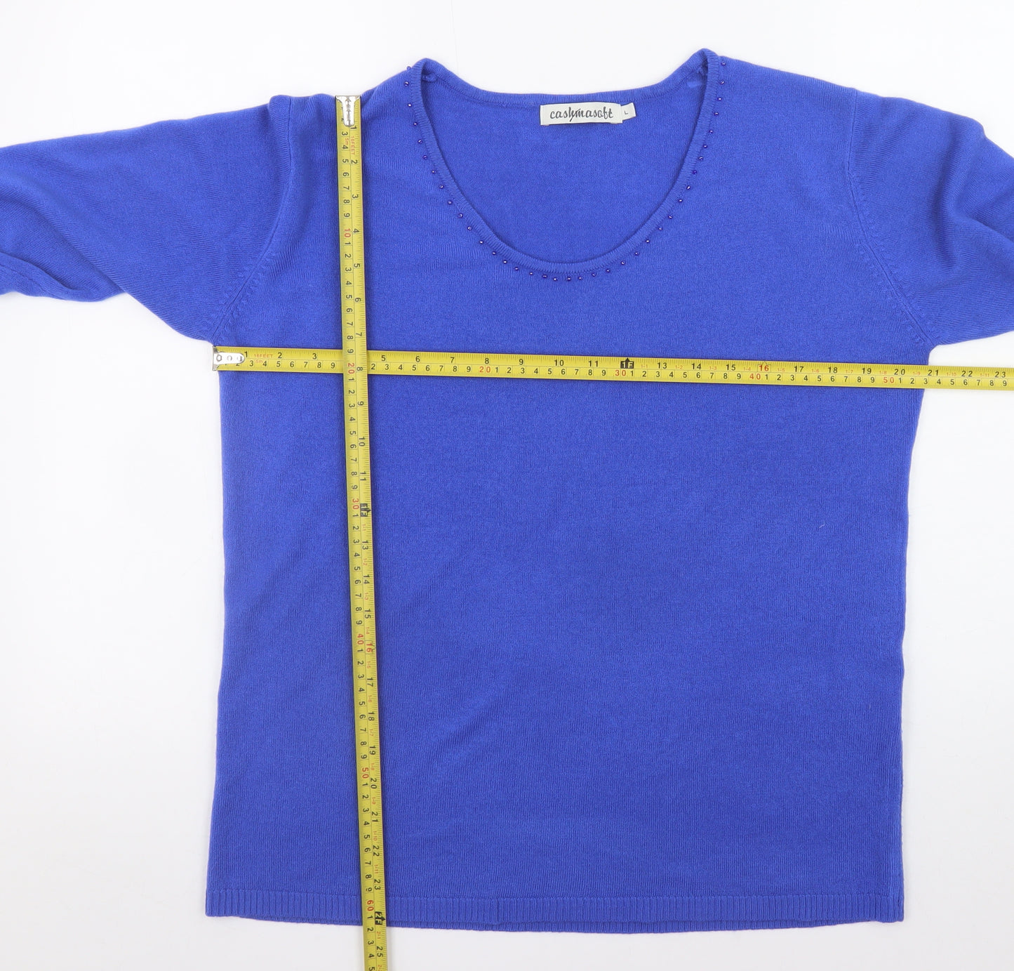 Cashmasoft Women's Blue L Acrylic Scoop Neck Pullover Jumper