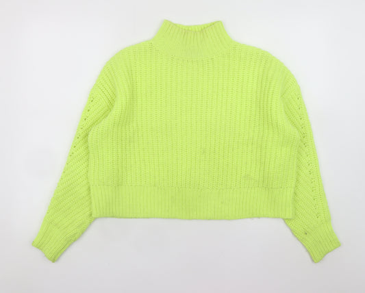 Mint Velvet Women's Green Mock Neck Chunky Knit Wool Blend Jumper M