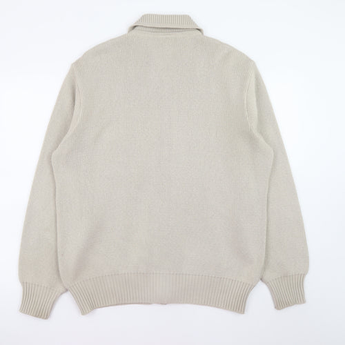 Marks and Spencer Men’s Beige XL Full Zip Knit Jumper with Suede Trim