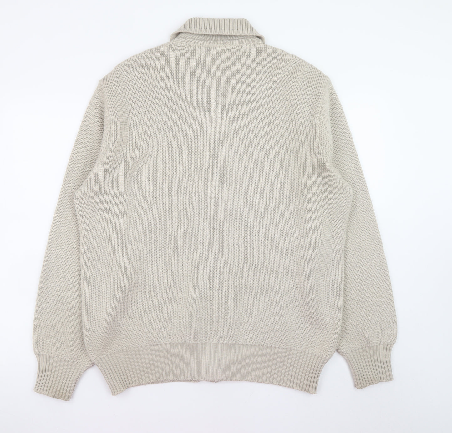 Marks and Spencer Men’s Beige XL Full Zip Knit Jumper with Suede Trim