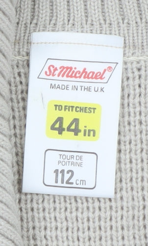 Marks and Spencer Men’s Beige XL Full Zip Knit Jumper with Suede Trim
