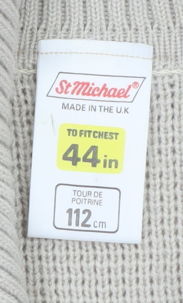 Marks and Spencer Men’s Beige XL Full Zip Knit Jumper with Suede Trim