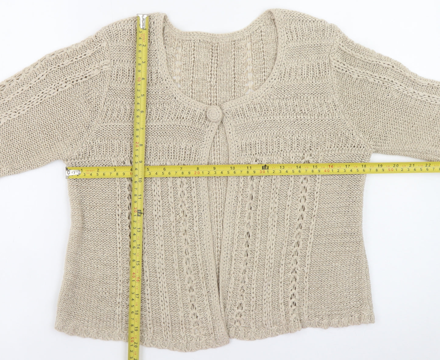 Principles Women’s Beige Open Knit Long Sleeve Cardigan Size 12