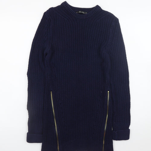 Zara Women Blue Chunky-Knit Long Sleeve Pullover Jumper Size 12