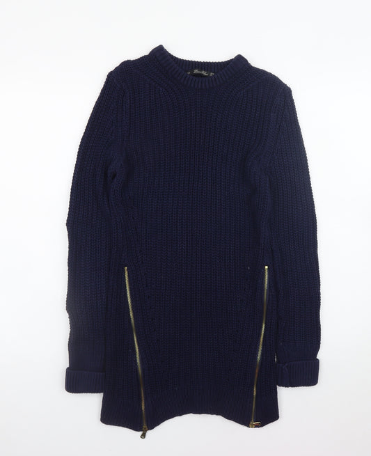 Zara Women Blue Chunky-Knit Long Sleeve Pullover Jumper Size 12