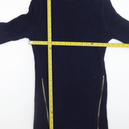 Zara Women Blue Chunky-Knit Long Sleeve Pullover Jumper Size 12