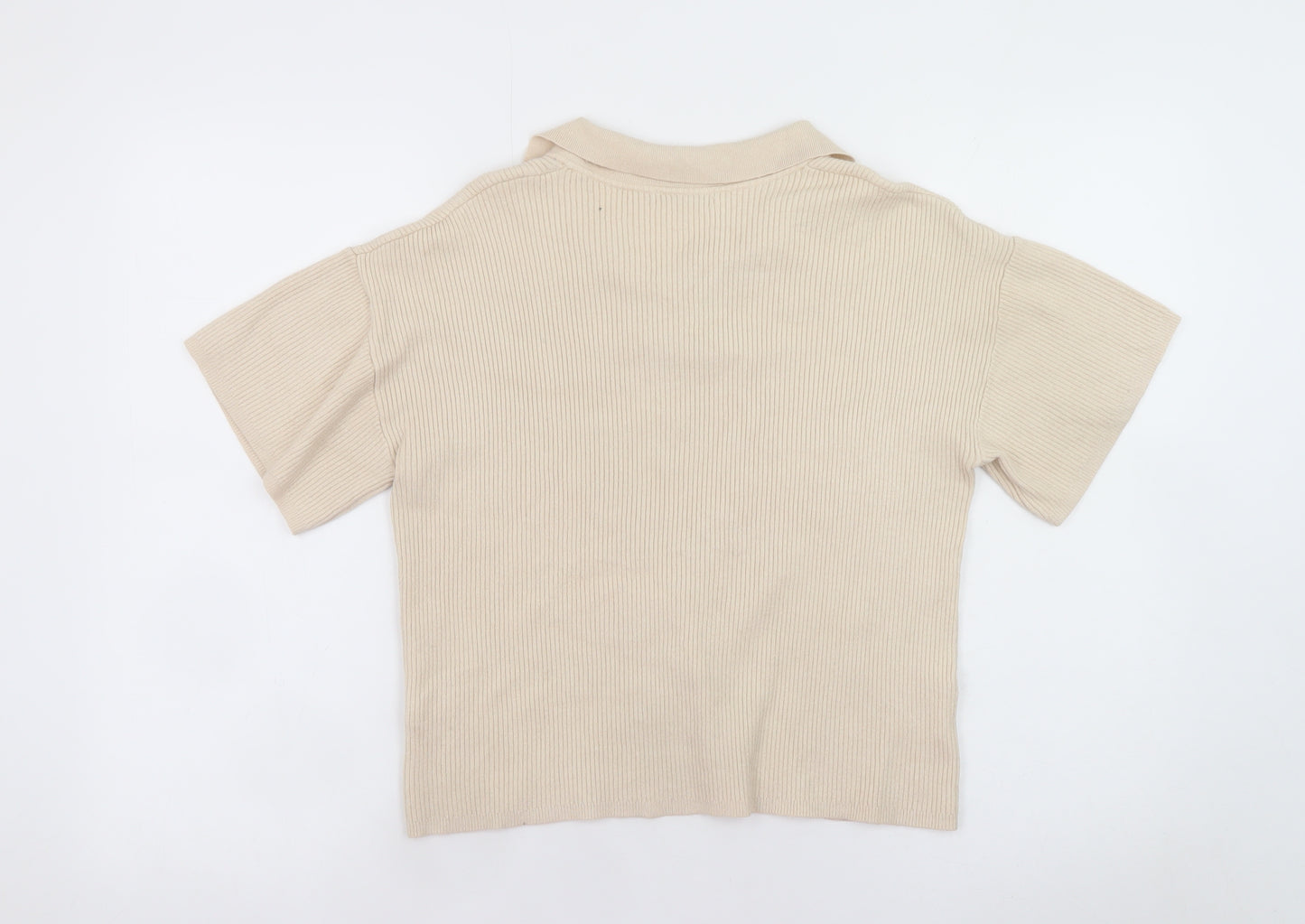Tu Women Beige Collared Knit Polo Top Size 12 Short Sleeve