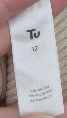 Tu Women Beige Collared Knit Polo Top Size 12 Short Sleeve
