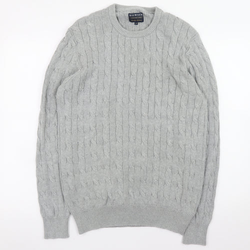 Howick Men's Grey Cable Knit Cotton Pullover Jumper M