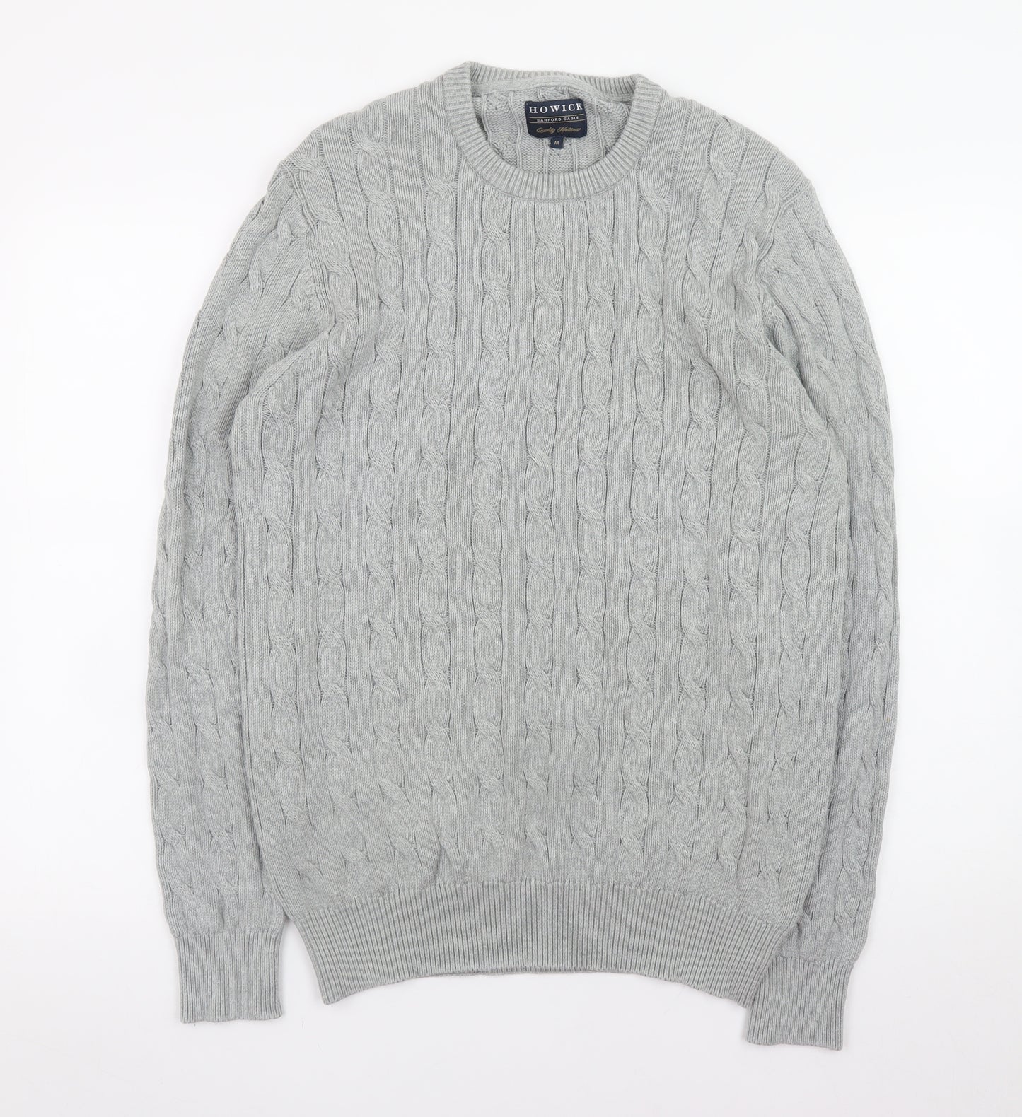 Howick Men's Grey Cable Knit Cotton Pullover Jumper M