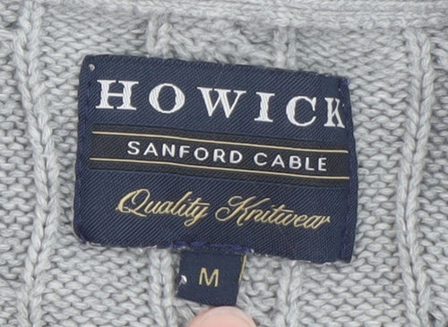 Howick Men's Grey Cable Knit Cotton Pullover Jumper M