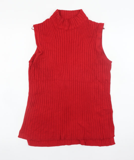 Marks and Spencer Womens Red Sleeveless Roll Neck Knit Top Size 14