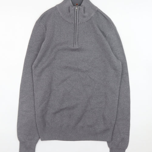 NEXT Men's Grey Cotton Half Zip Jumper XS High Neck Knitwear