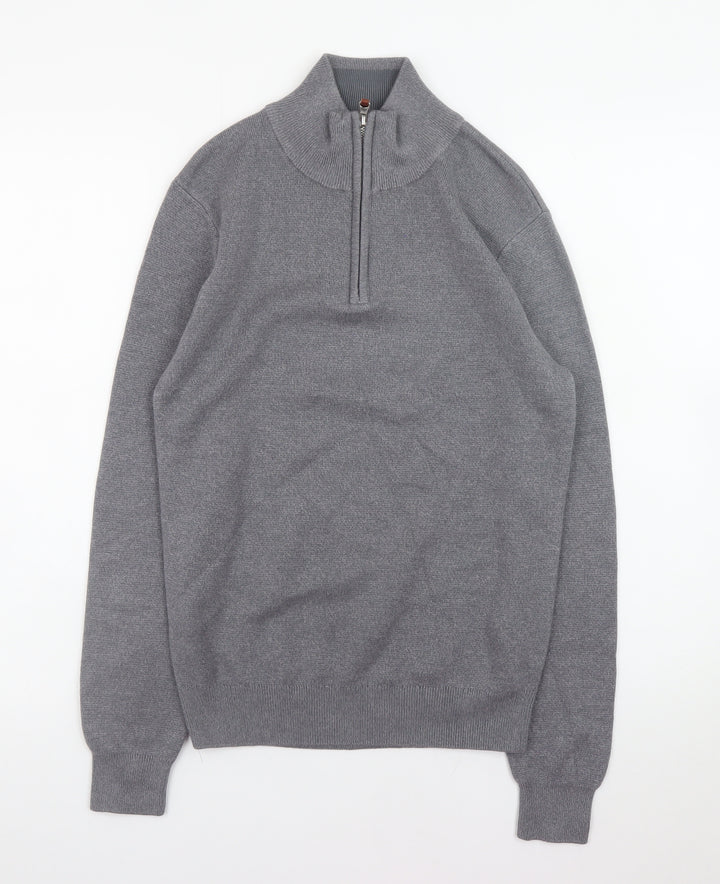 NEXT Men's Grey Cotton Half Zip Jumper XS High Neck Knitwear