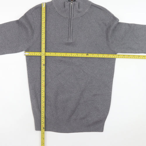 NEXT Men's Grey Cotton Half Zip Jumper XS High Neck Knitwear