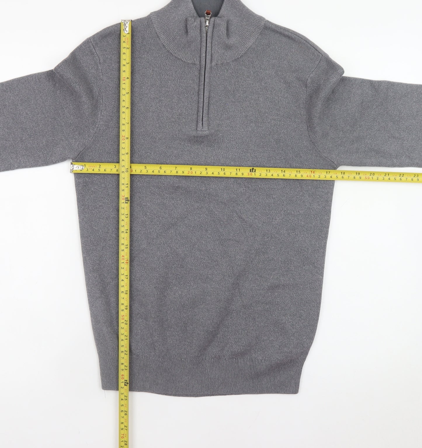 NEXT Men's Grey Cotton Half Zip Jumper XS High Neck Knitwear