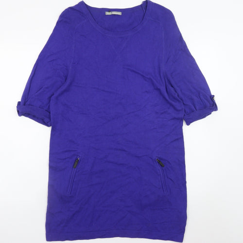 Marks and Spencer Women Blue Size 14 Knit T-Shirt Dress with Zip Pockets