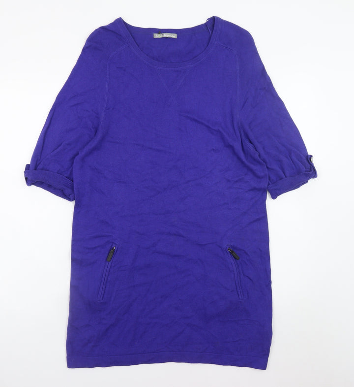 Marks and Spencer Women Blue Size 14 Knit T-Shirt Dress with Zip Pockets