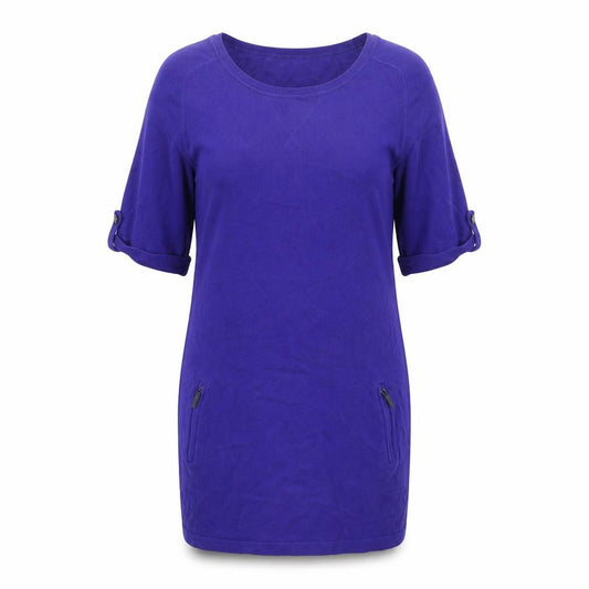 Front view of Marks & Spencer Women Blue, size 14, Knit T-Shirt Dress with Zip Pockets