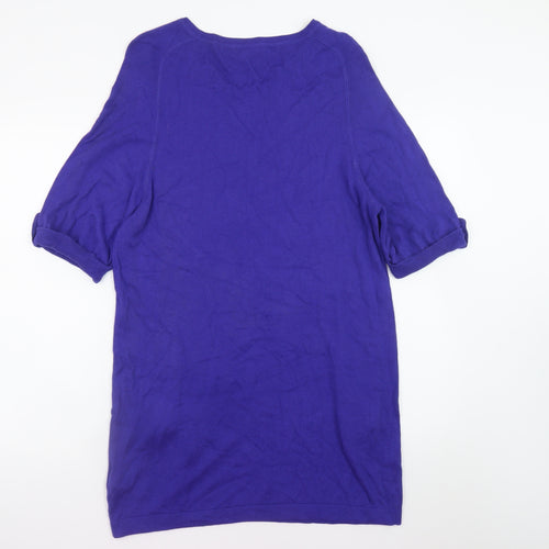Marks and Spencer Women Blue Size 14 Knit T-Shirt Dress with Zip Pockets