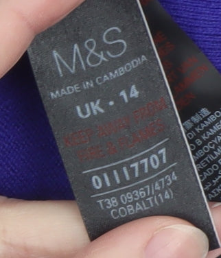 Marks and Spencer Women Blue Size 14 Knit T-Shirt Dress with Zip Pockets