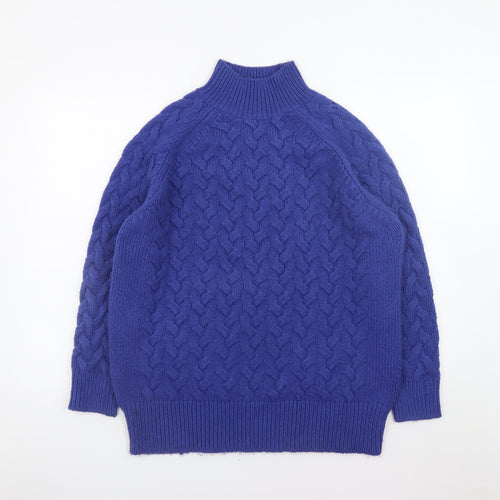 Marks and Spencer Women’s Blue Mock Neck Cable-Knit Jumper Size L
