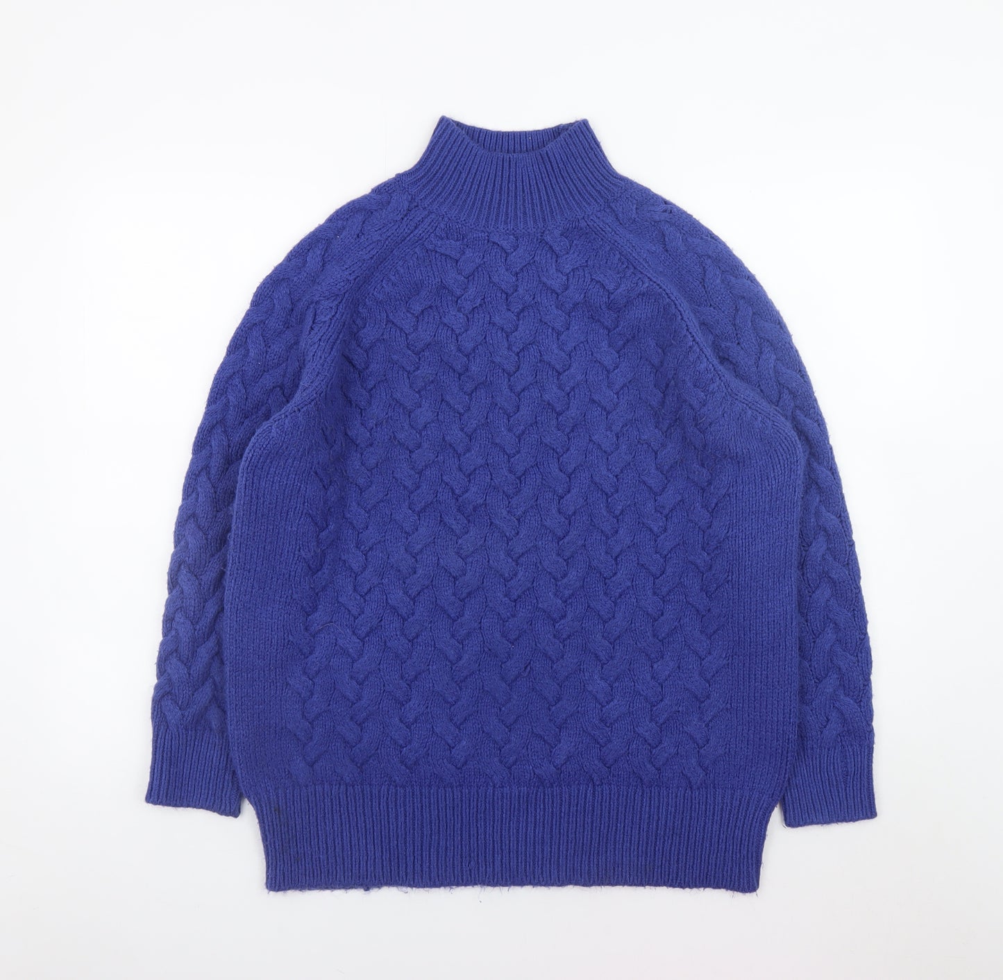 Marks and Spencer Women’s Blue Mock Neck Cable-Knit Jumper Size L