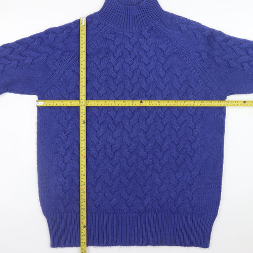 Marks and Spencer Women’s Blue Mock Neck Cable-Knit Jumper Size L