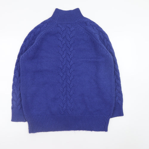Marks and Spencer Women’s Blue Mock Neck Cable-Knit Jumper Size L