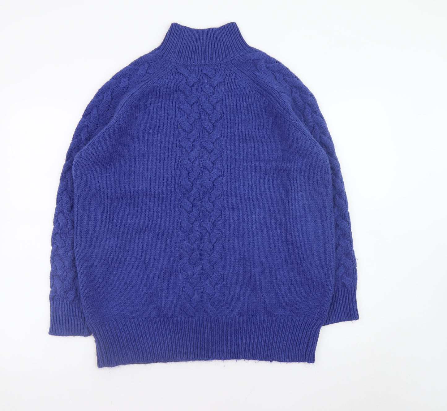 Marks and Spencer Women’s Blue Mock Neck Cable-Knit Jumper Size L