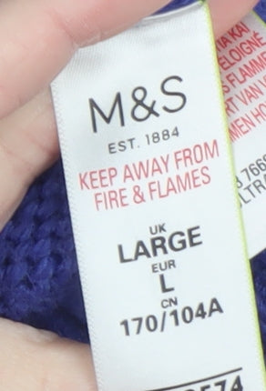 Marks and Spencer Women’s Blue Mock Neck Cable-Knit Jumper Size L