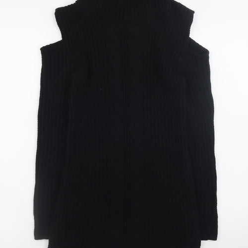 Boohoo Women’s Black Cold Shoulder Roll Neck Knit Jumper Dress Size S