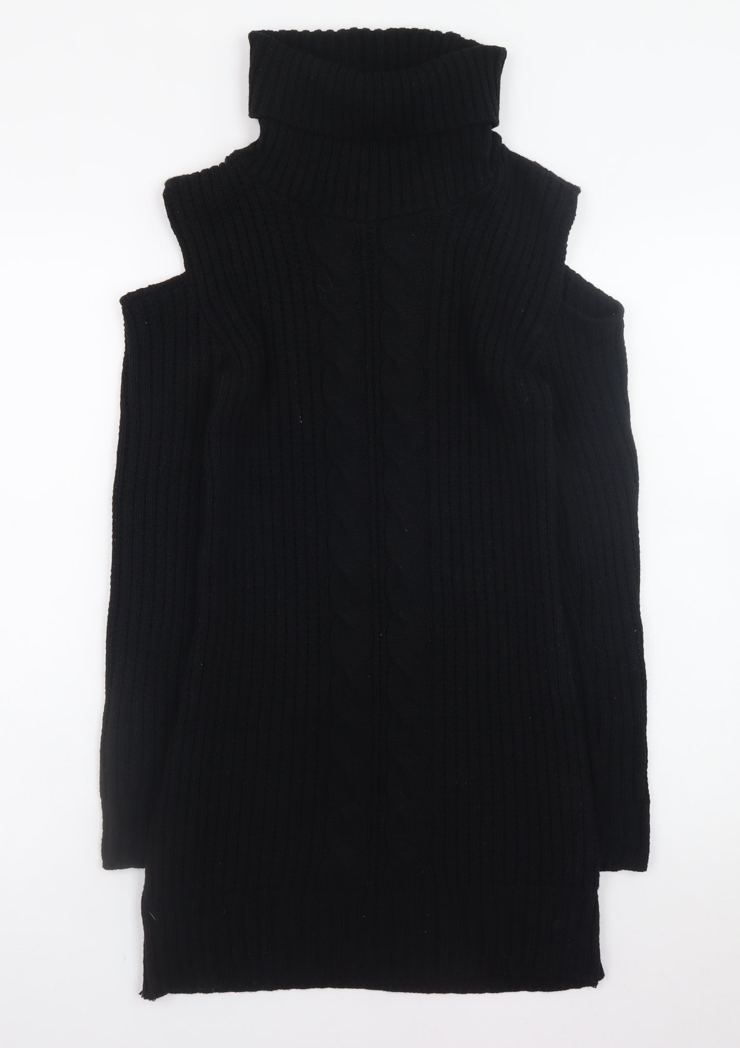 Boohoo Women’s Black Cold Shoulder Roll Neck Knit Jumper Dress Size S