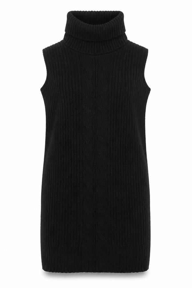 Boohoo Women’s Black Cold Shoulder Roll Neck Knit Jumper Dress Size S