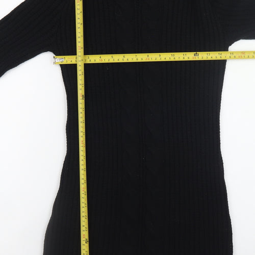 Boohoo Women’s Black Cold Shoulder Roll Neck Knit Jumper Dress Size S