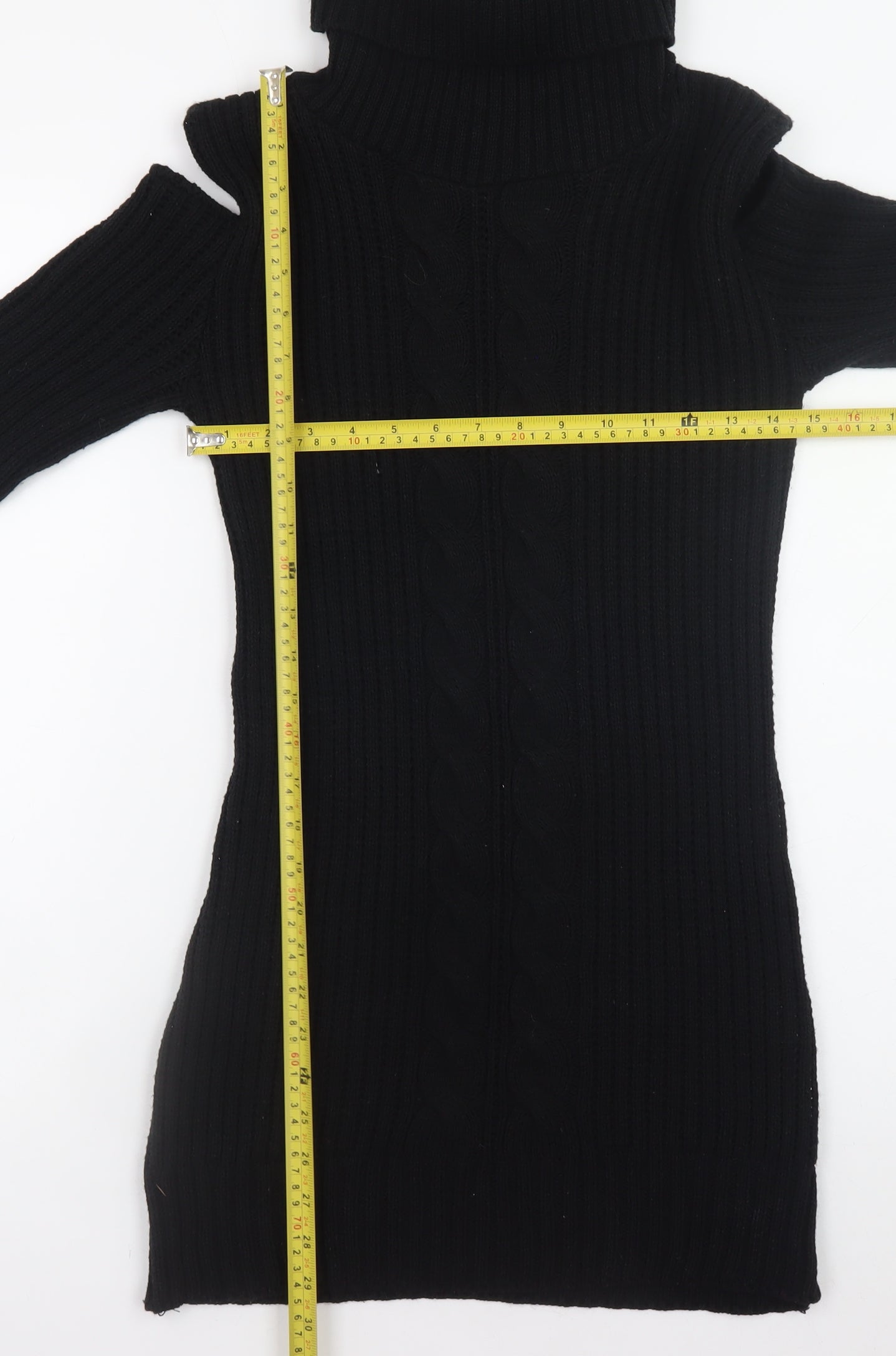 Boohoo Women’s Black Cold Shoulder Roll Neck Knit Jumper Dress Size S