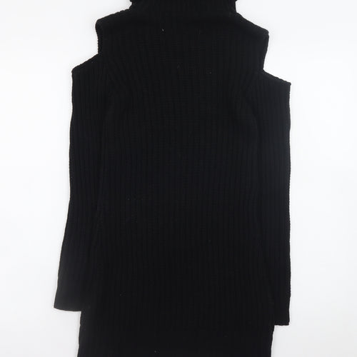 Boohoo Women’s Black Cold Shoulder Roll Neck Knit Jumper Dress Size S