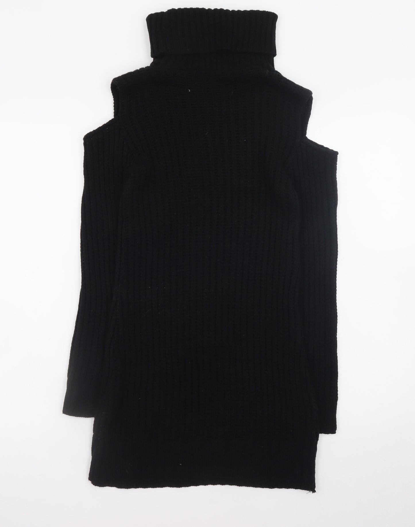 Boohoo Women’s Black Cold Shoulder Roll Neck Knit Jumper Dress Size S