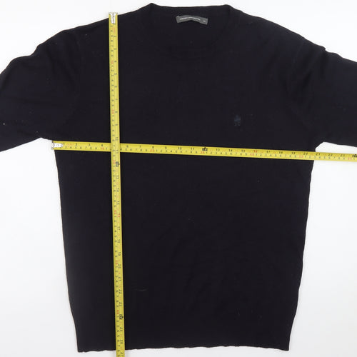 French Connection Men's Black Wool Crew Neck Jumper Size M