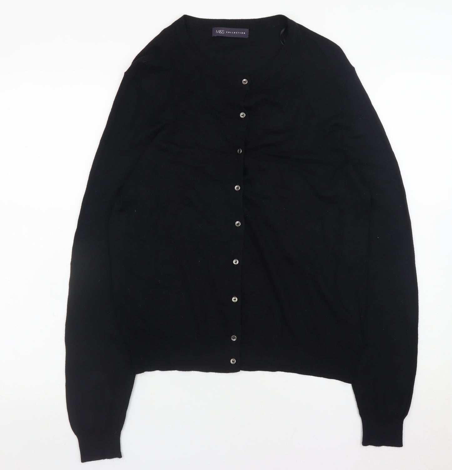 Marks and Spencer Women's Black Cardigan Size 16 Knit Crew Neck