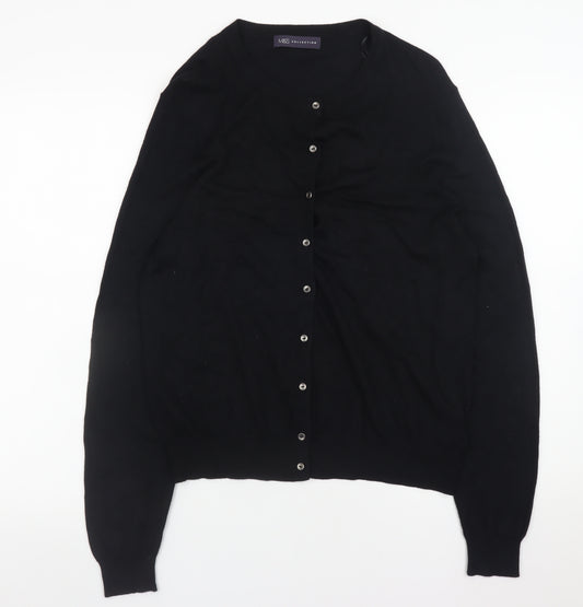 Marks and Spencer Women's Black Cardigan Size 16 Knit Crew Neck