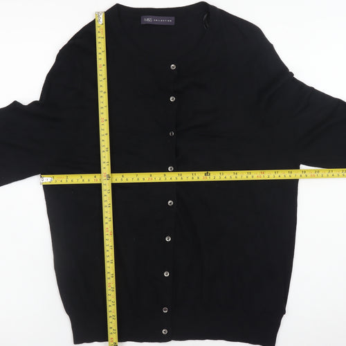Marks and Spencer Women's Black Cardigan Size 16 Knit Crew Neck