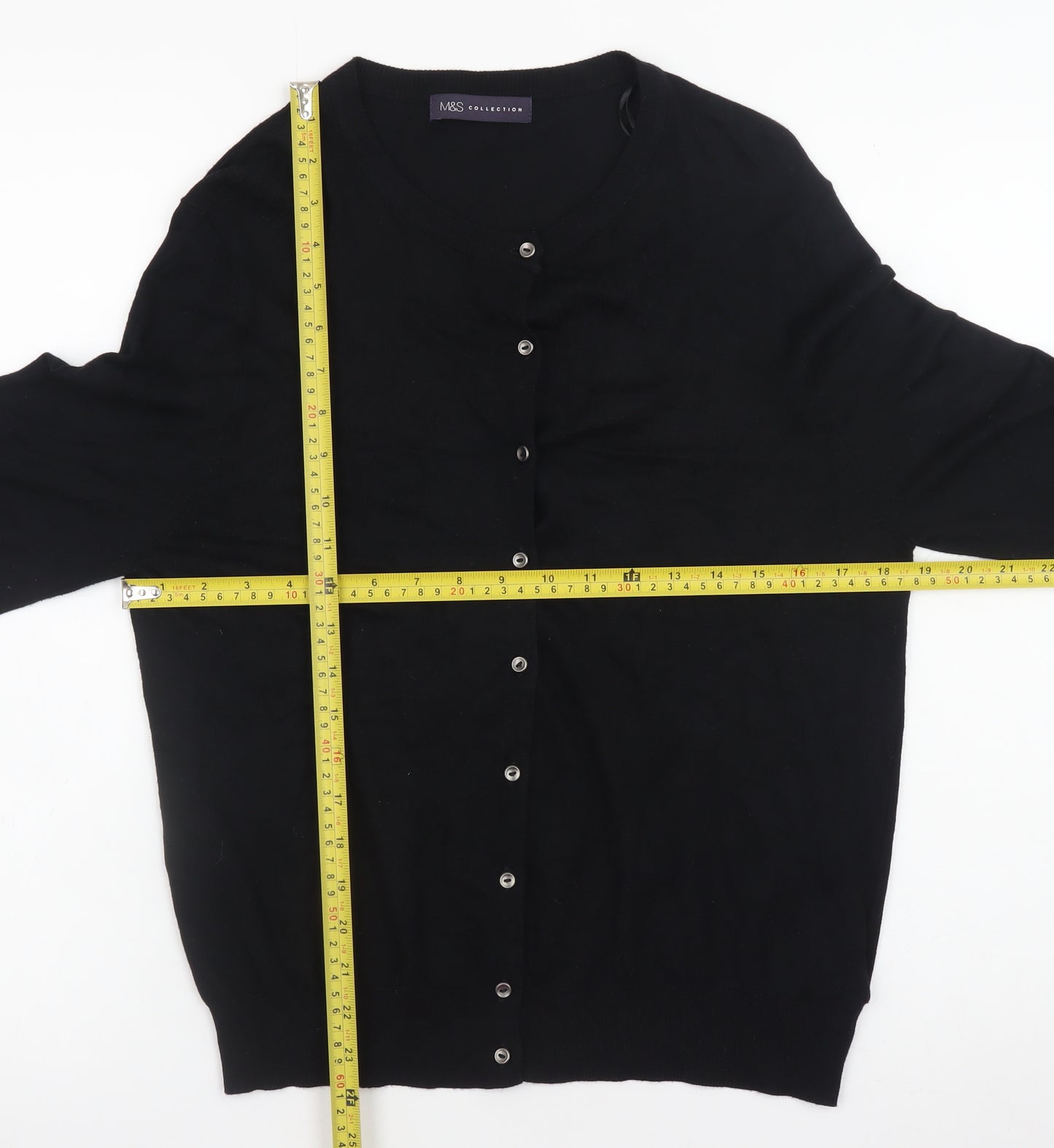 Marks and Spencer Women's Black Cardigan Size 16 Knit Crew Neck