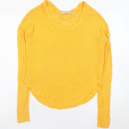 Zara Women Yellow Scoop Neck Lightweight Knit Jumper Size 12