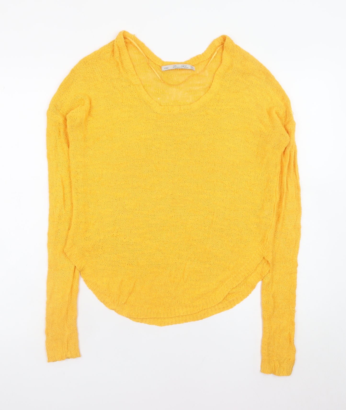 Zara Women Yellow Scoop Neck Lightweight Knit Jumper Size 12