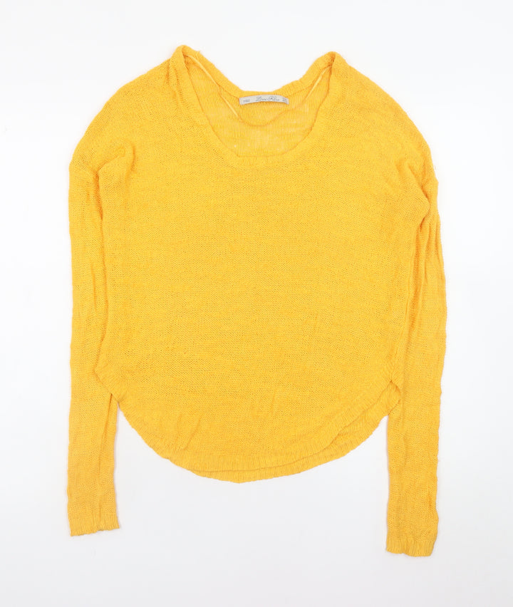 Zara Women Yellow Scoop Neck Lightweight Knit Jumper Size 12