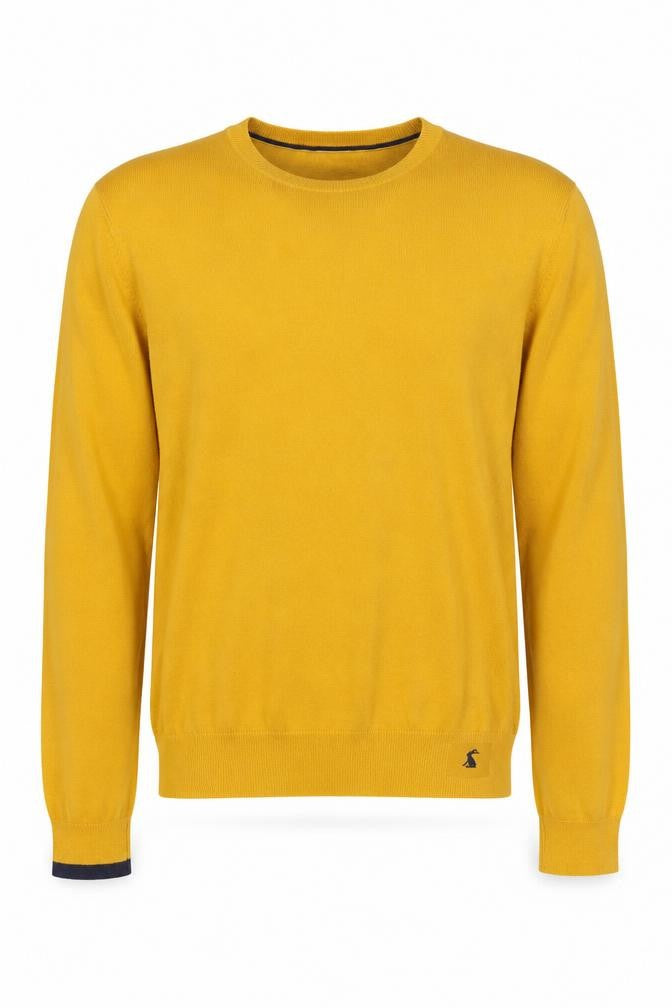 Front view of Joules men’s yellow cotton crew neck jumper l knit pullover
