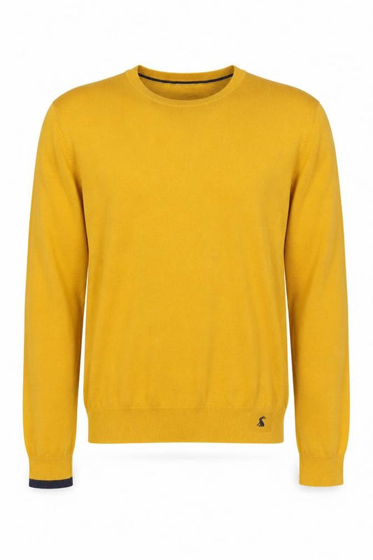Front view of Joules men’s yellow cotton crew neck jumper l knit pullover